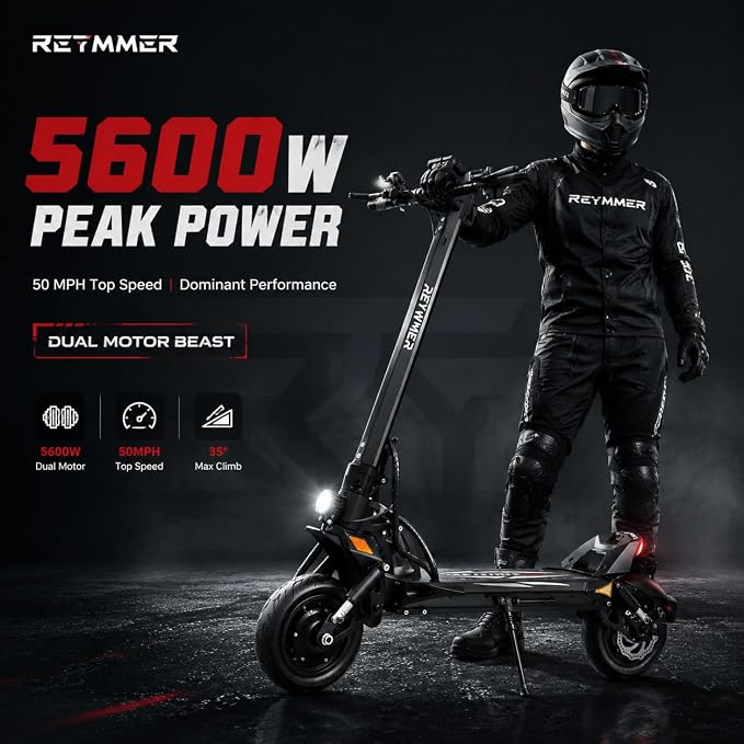 Electric Scooter, 60V 23.4AH, 50MPH Top Speed 50 Mile Range, Dual Motor(Peak 5600W), 10" Off-Road Tires, Dual Suspension, 360° LED Lights, Foldable Commuting & Off-Road Scooter, High Load Capacity